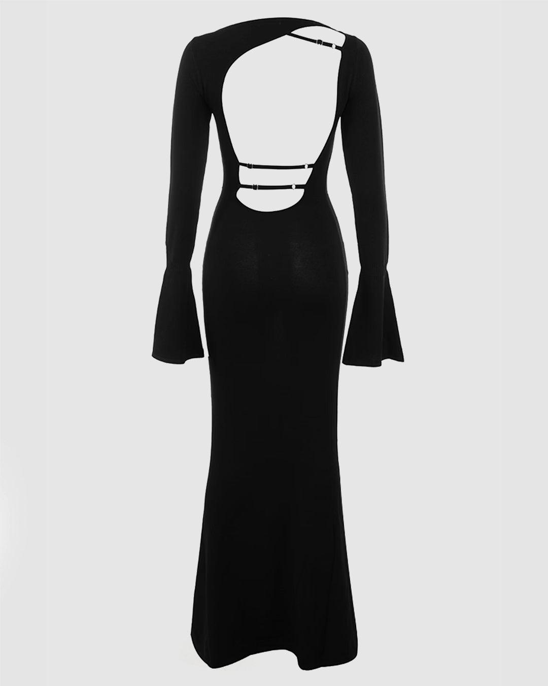 Full Sleeve Bodycon Backless Dress In Black