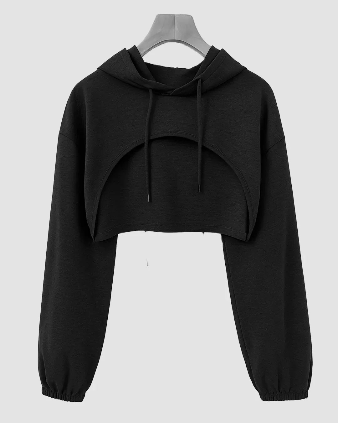 Hooded Cut-Out Style Crop Top in Black - Littlebox India