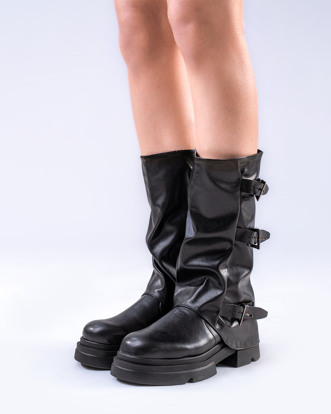Black Gothic Mid Calf Platform Boots – Littlebox India