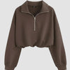 High Neck Loose-Fit Cropped Hem Solid Long Sleeve Hoodie in Chocolate