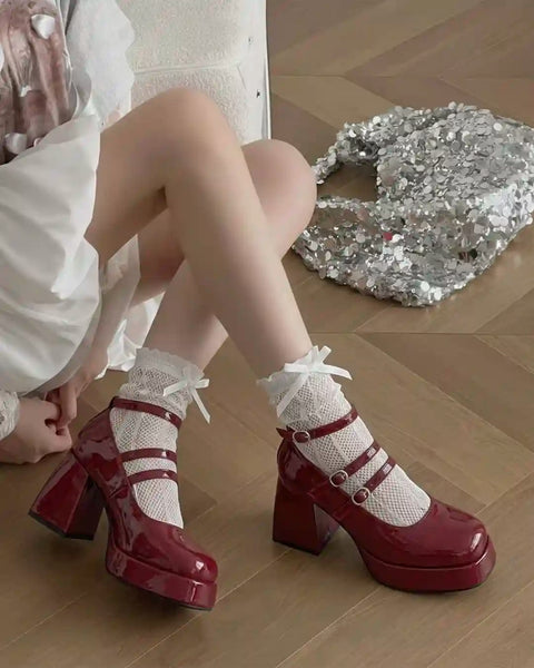 Burgundy Shoes with Chunky Platform Heels