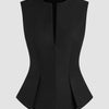 Half Zip Pleated Top in Black Front View for Women | Littlebox India