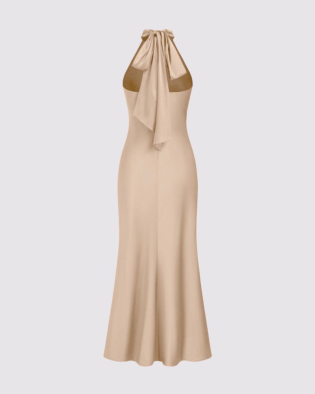 Halter-Neck A-Line Dress In Peach