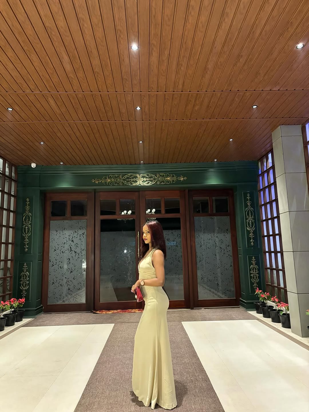 Customer photo 3 of Halter Neck Backless Bodycon Maxi Dress in Beige