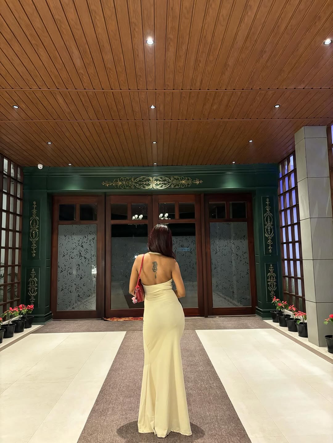 Customer photo 2 of Halter Neck Backless Bodycon Maxi Dress in Beige