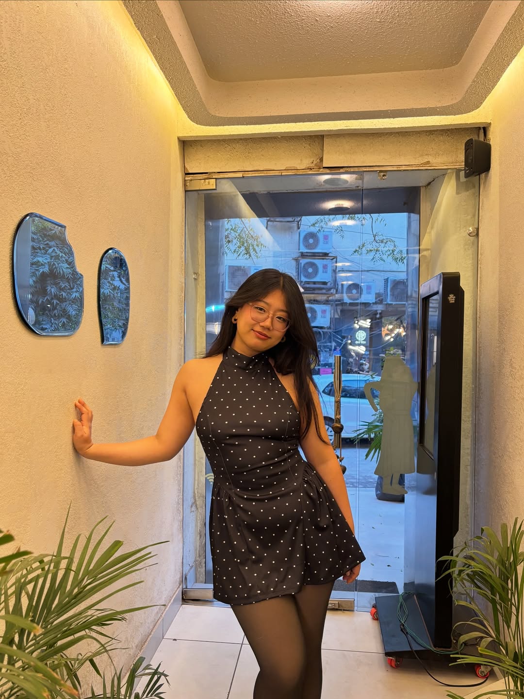 Customer photo 3 of Halter Neck Backless Polka Dot Mini Dress in Black