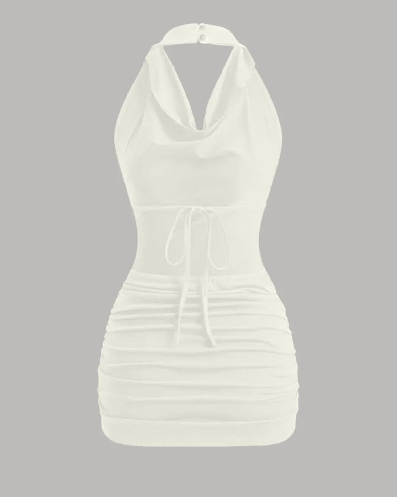 Milky White Halter Neck Bodycon Mini Dress – Littlebox India