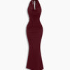 Halter Neck Bodycon Party Wear Maxi Dress in Maroon Front View for Women | Littlebox India