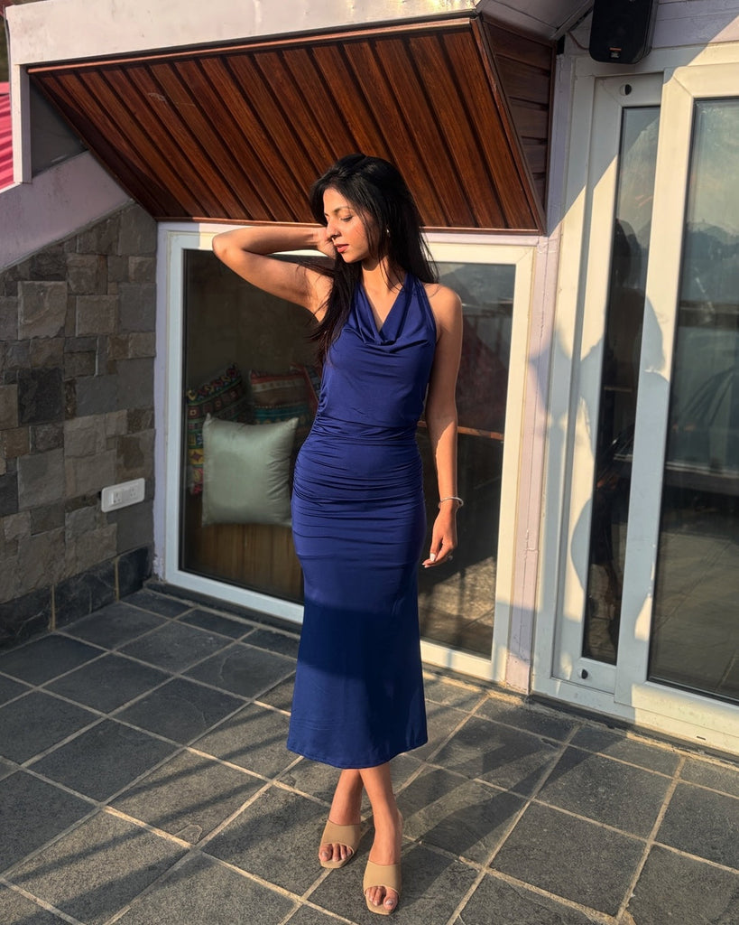 Bodycon Party Wear Maxi Dress in Navy Blue