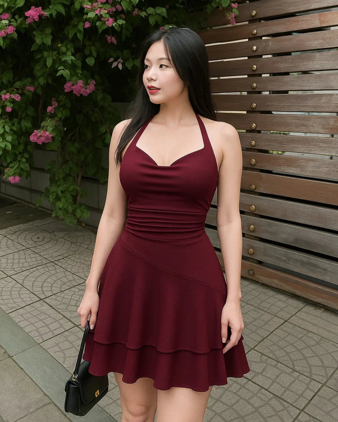 Maroon Halter Neck Mini Dress - Littlebox India