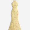 Halter Neck Fish Tail Hem Long Dress in Vanilla Front View for Women | Littlebox India