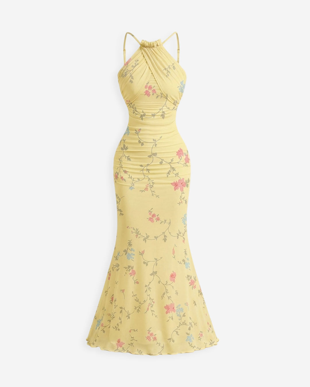 Tail Rhem Halter Neck Fish Tail Hem Long Dress in Vanilla- Littlebox India
