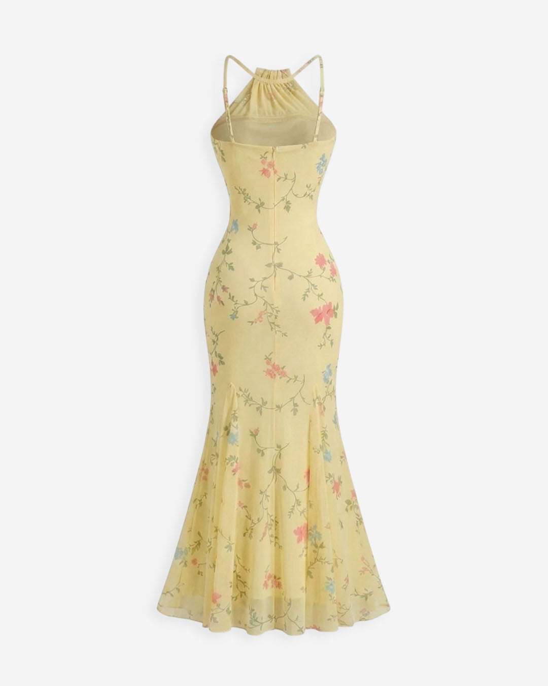 Tail Rhem Halter Neck Fish Tail Hem Long Dress in Vanilla- Littlebox India