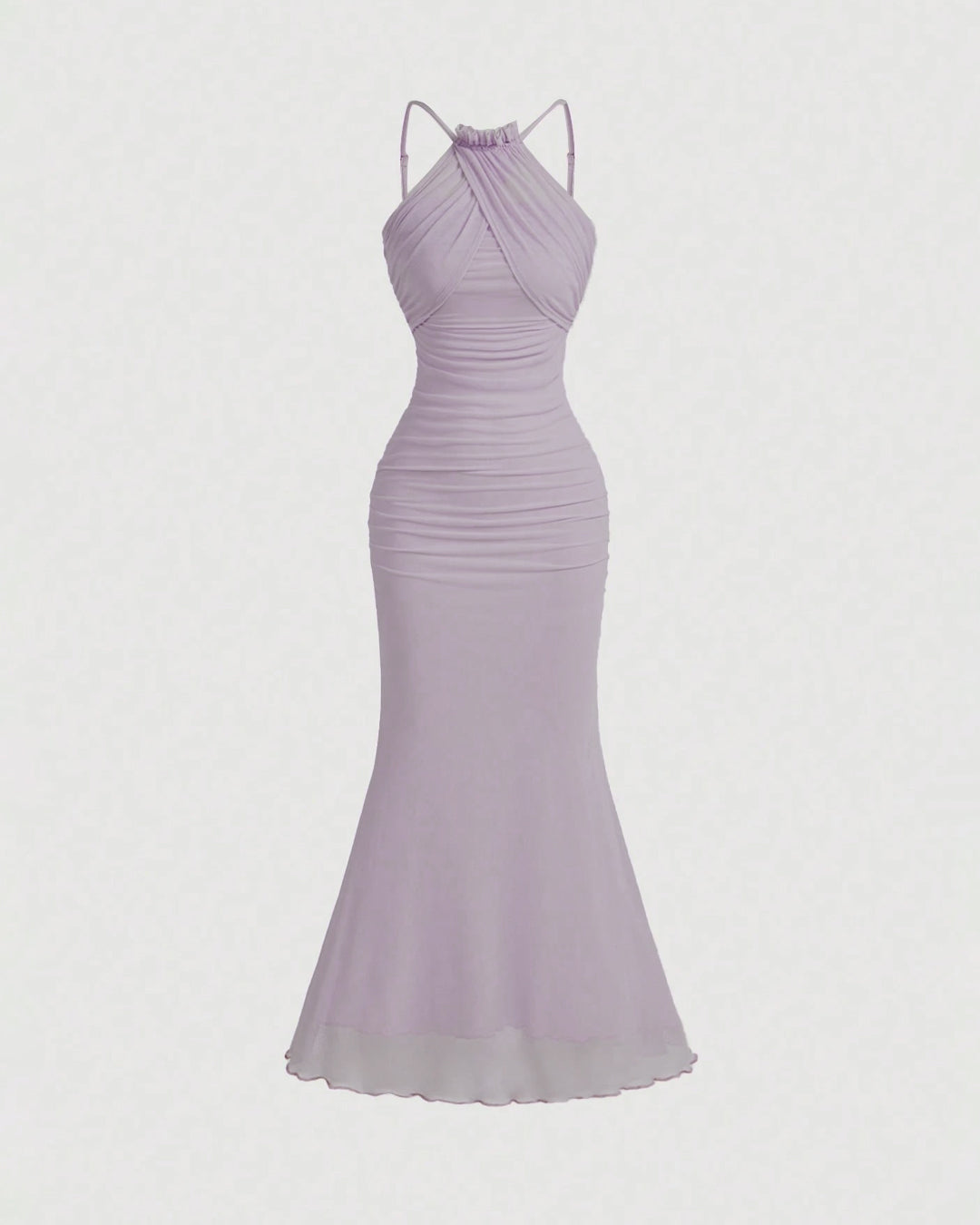 Halter Neck Fish Tail Hem Maxi Dress in Lilac - Image 1