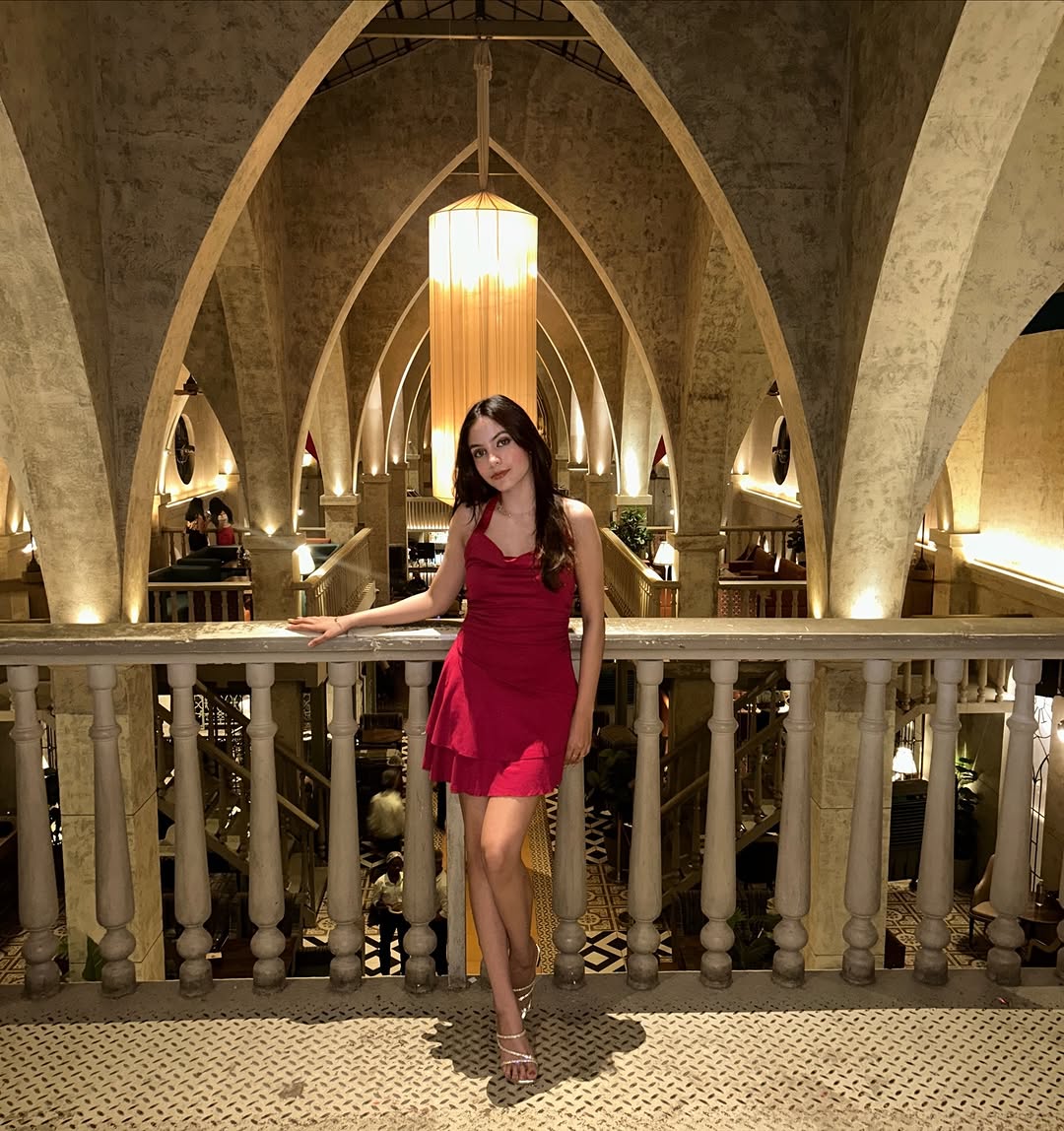 Customer photo 2 of Halter Neck Mini Dress with Ruffle Hem in Maroon