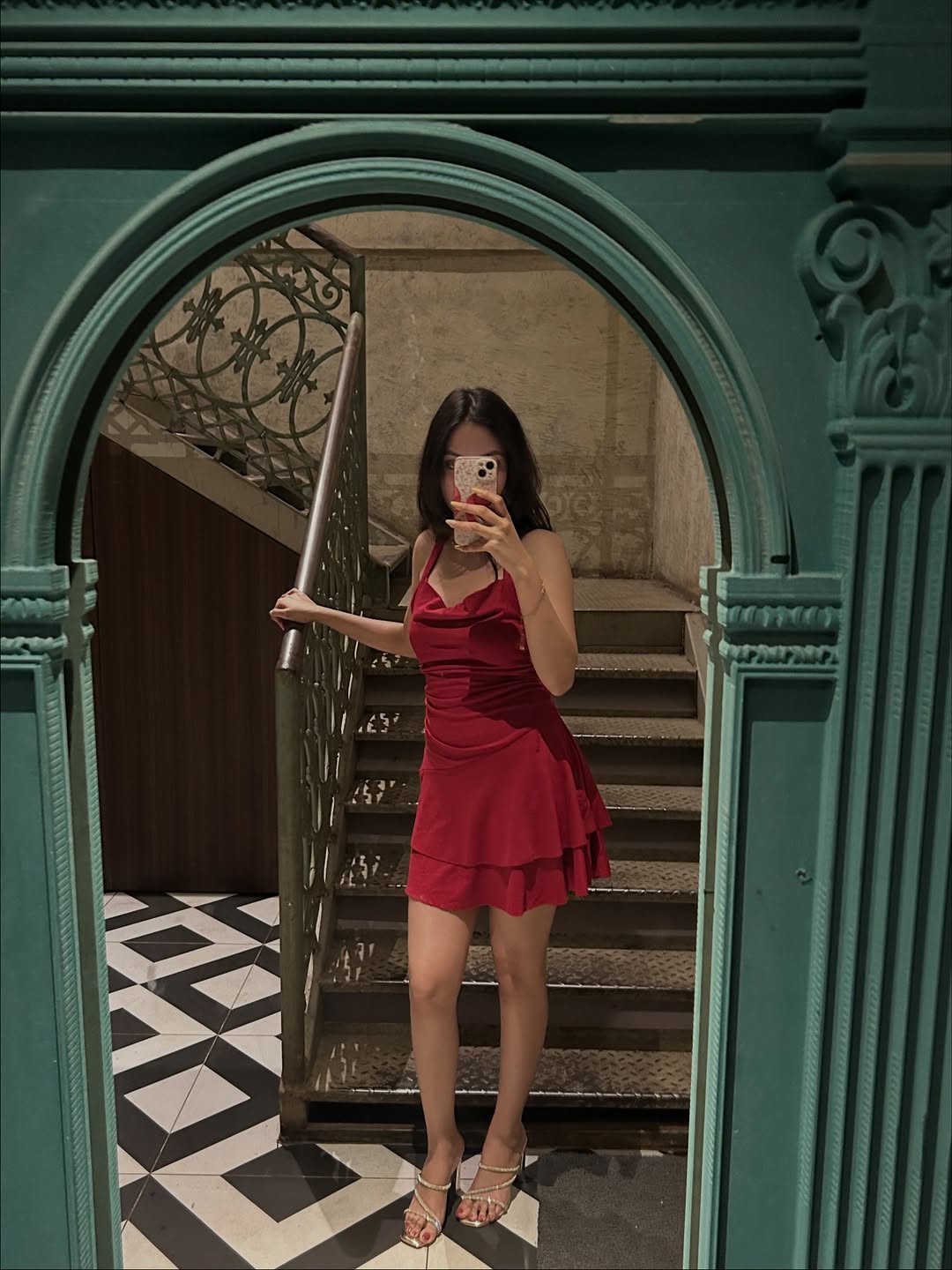 Customer photo 1 of Halter Neck Mini Dress with Ruffle Hem in Maroon