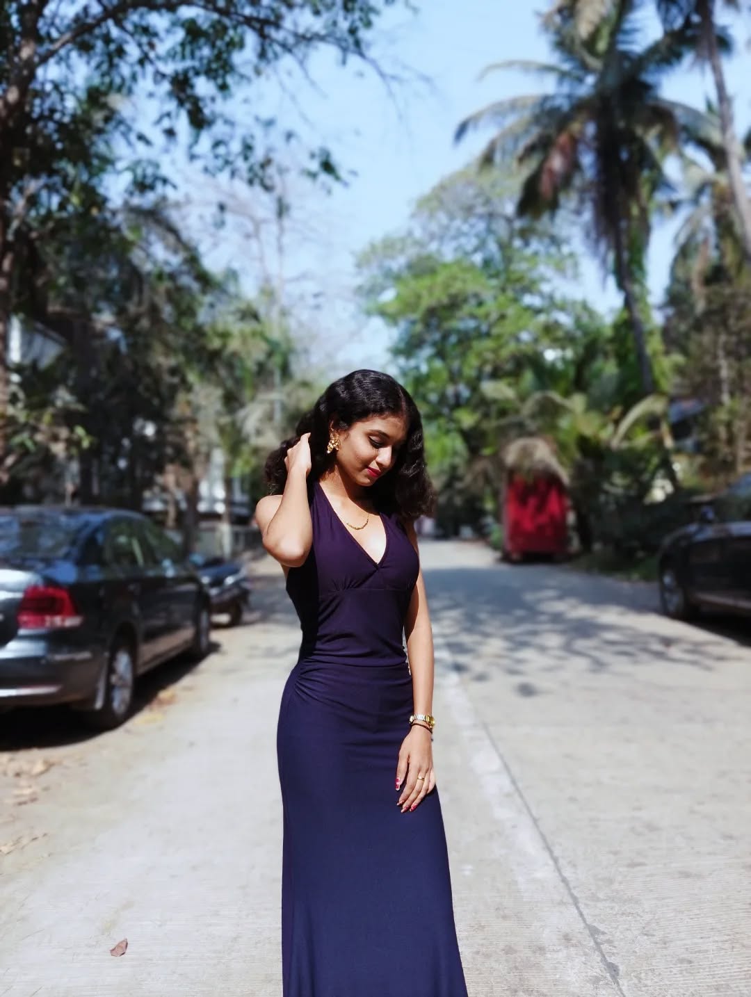 Customer photo 2 of Halter Neck Navy Blue Bodycon Maxi Dress in Navy Blue
