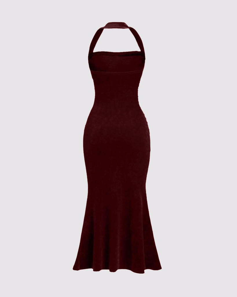 red velvet halter dress Gothic Red Dress for Evening with Corset Back