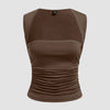 Halter Neck Ruched Crop Top In Chocolate Brown Front View For Women | Littlebox India