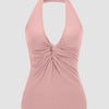 Halter Neck Ruched Top for Women in Rose Front View For Women | Littlebox India