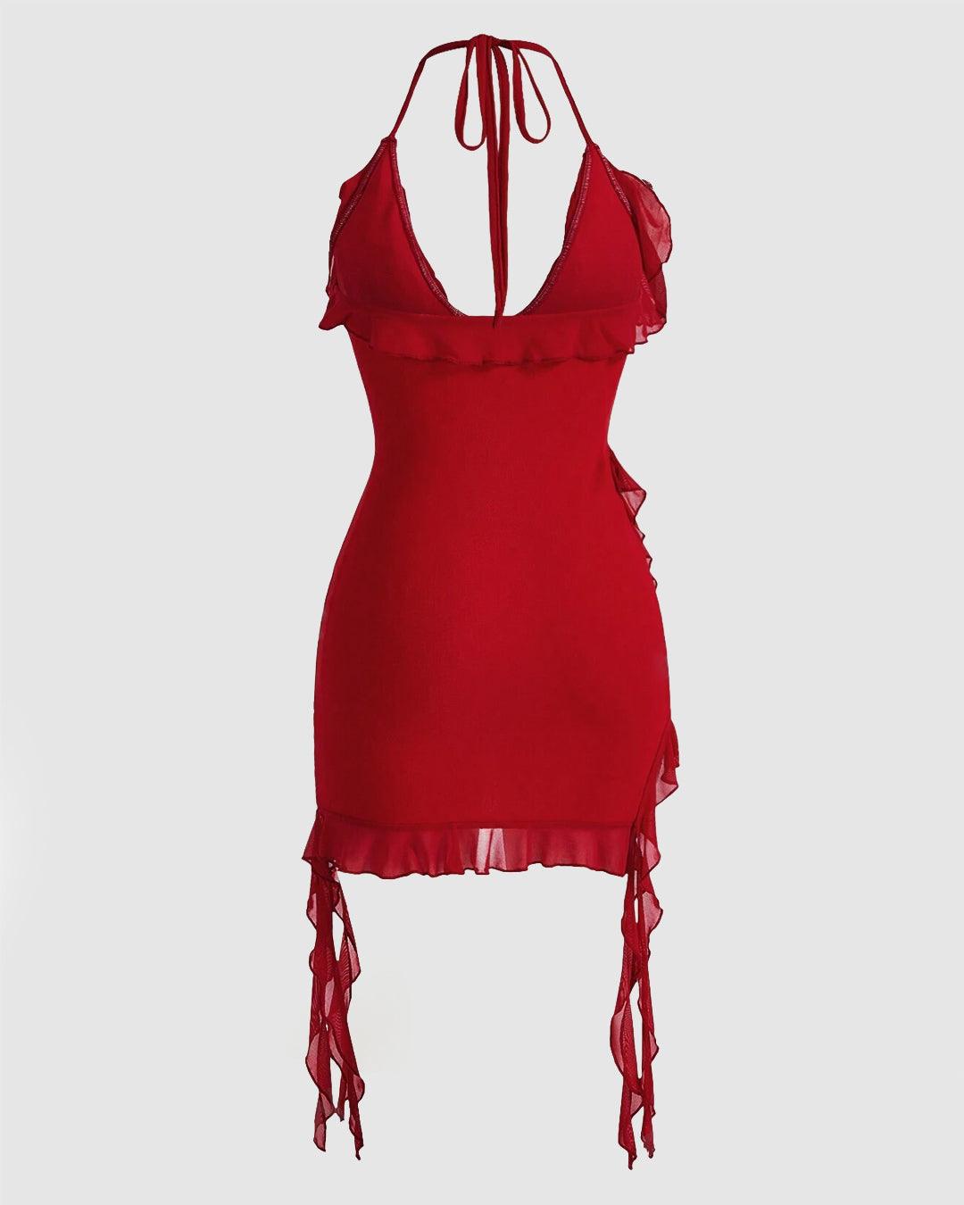 sachin and babi light blue dress Halter Neck Ruffle Red Mini Dress