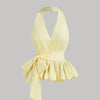 Halter Neck Ruffled Hem Sleeveless Top in Yellow Front View for Women | Littlebox India