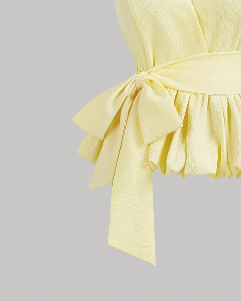 Yellow Halter Neck Ruffled Hem Top - Littlebox India