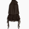 Halter Neck Ruffled Ruched Mini Dress in Brown Front View for Women | Littlebox India
