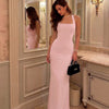 Halter Tie Bow Knot Maxi Dress in Rose Pink Front View for Women | Littlebox India
