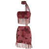 Halter Tube Top & High Waist Floral Knotted Mini Skirt Front View for Women | Littlebox India