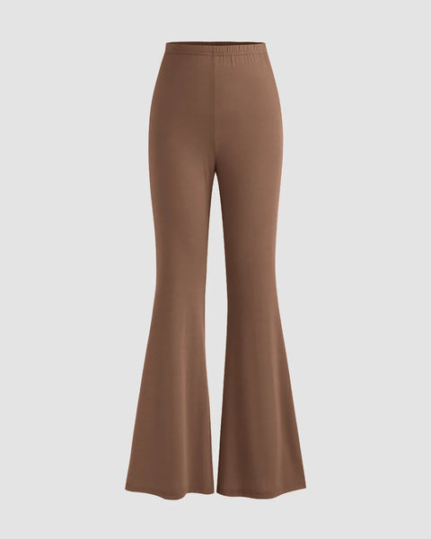High-Rise Flared Brown Trousers Front View for Women | Littlebox India