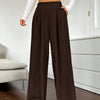 High-Rise Wide-Leg Trousers with Pockets in Coco Front View For Women | Littlebox India