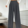High-Rise Wide-Leg Trousers with Pockets in Dark Grey Front View For Women | Littlebox India
