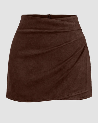 High-Waist Draped Wrap Mini Skirt in Brown Front View For Women | Littlebox India