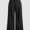 High-Waist Pleated Wide-Leg Trousers in Black Curve & Plus Front View for Women | Littlebox India