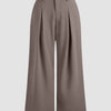High-Waist Pleated Wide-Leg Trousers in Cappuccino Curve & Plus Front View for Women | Littlebox India