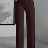 High-Waist Straight Loose Solid Color Button with Pocket Pants in Purple Front View For Women | Littlebox India