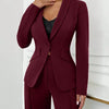 High-Waisted Trousers & Fitted Blazer Set in Burgundy Front View For Women | Littlebox India