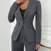 High-Waisted Trousers & Fitted Blazer Set in Dark Grey Front View For Women | Littlebox India