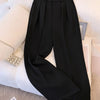 High-Waisted Wide-Leg Tailored Trousers in Black Front View For Women | Littlebox India