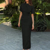 High Neck Slim Fit Solid Short Sleeve Midi Dress in Black Front View for Women | Littlebox India