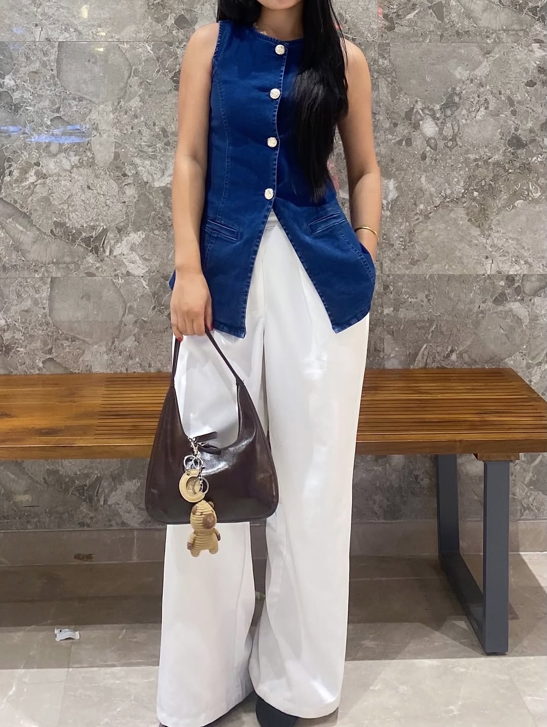 Customer photo 1 of High Waist Pleated Trousers In White