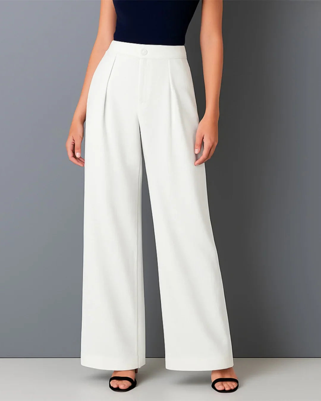 High Waist Pleated Trousers In White - Littlebox India High Waist Pleated Trousers In White - Littlebox India