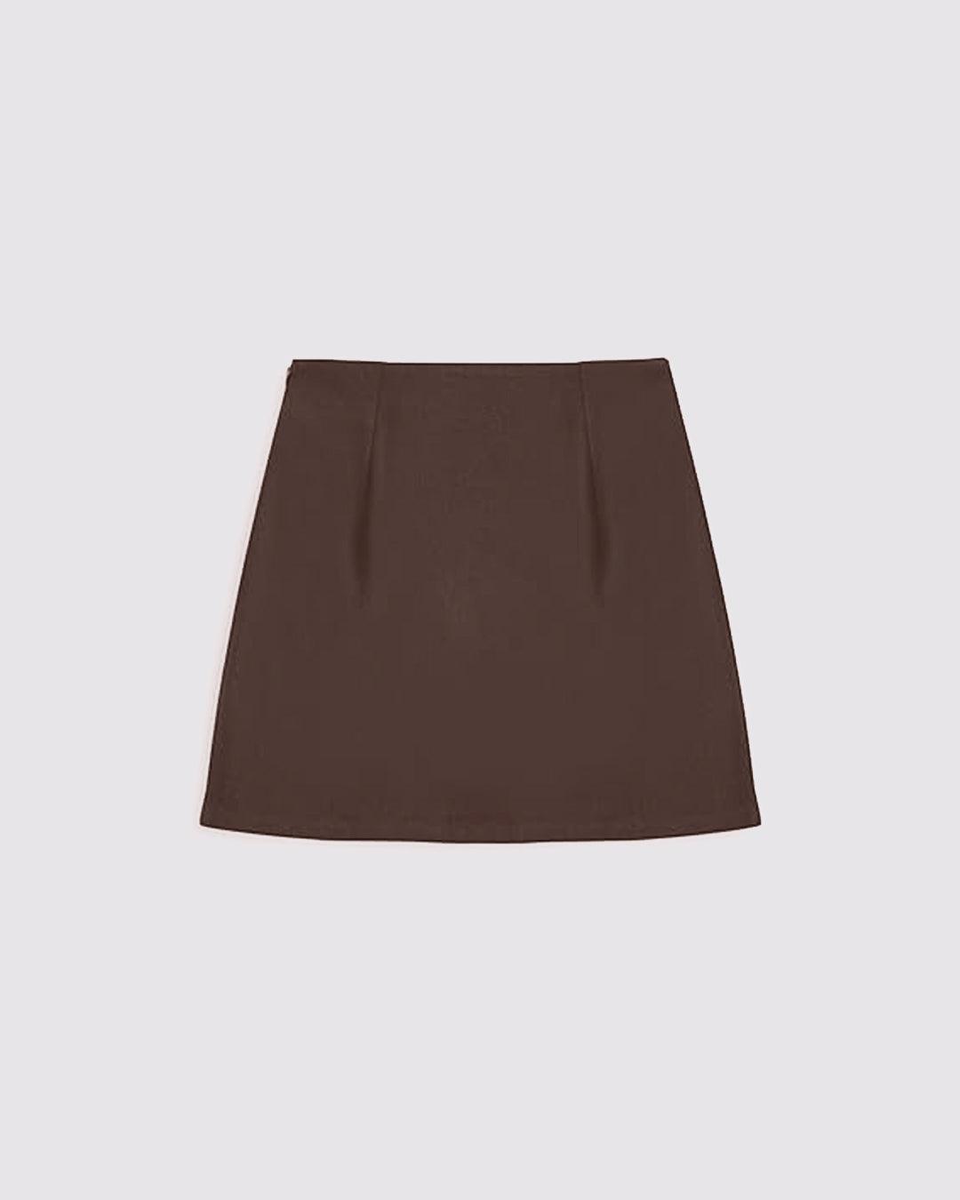 High Waist Zip Up Slit Mini Skirt In Coco Brown