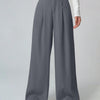 High Waisted Tailored Pleated Wide Leg Trousers in Grey Front View For Women | Littlebox India