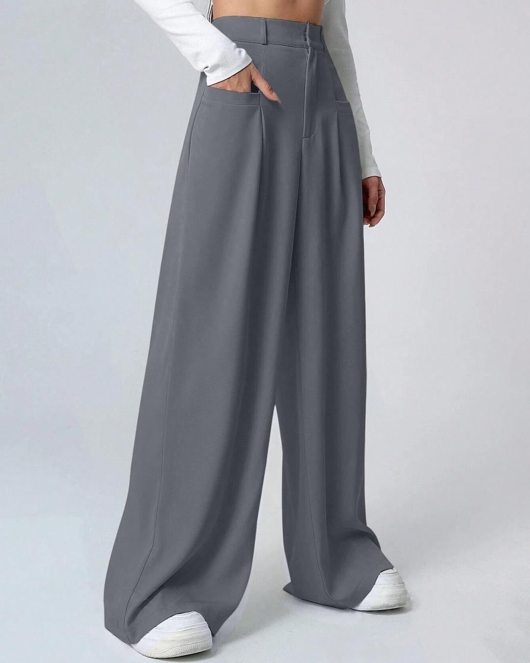High Waisted Pleated Trousers in Grey - Littlebox India