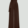 High-waisted brown wide-leg pants with a tie detail, showcasing a stylish and comfortable fit.