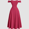 Hot pink one-shoulder dress with a ruffled neckline and faux fishbone design, exuding a romantic style.