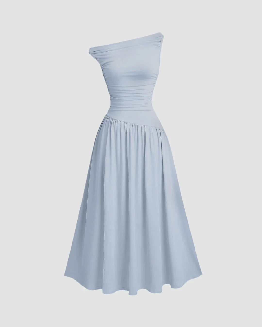 Ice Blue Off-Shoulder Fit Flare Midi Dress - Main Image