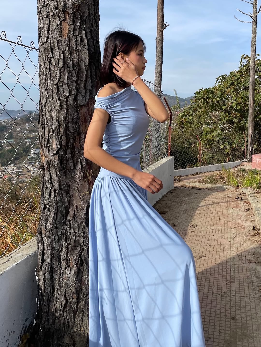 Ice Blue Off-Shoulder Fit & Flare Midi Dress - Littlebox India Ice Blue Off-Shoulder Fit & Flare Midi Dress - Littlebox India